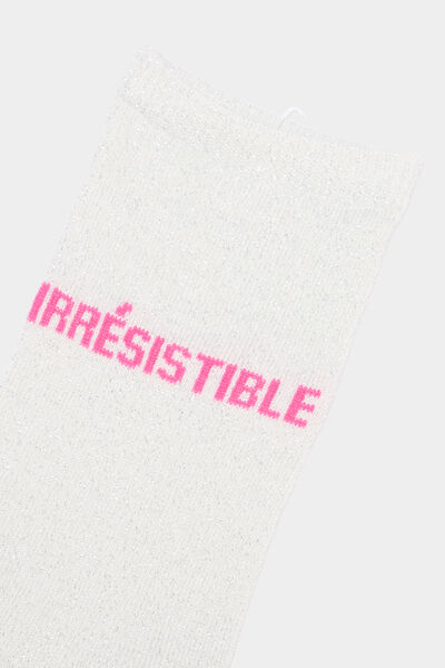 Chaussettes &agrave; fils m&eacute;tallis&eacute;s mi-hautes rose clair femme