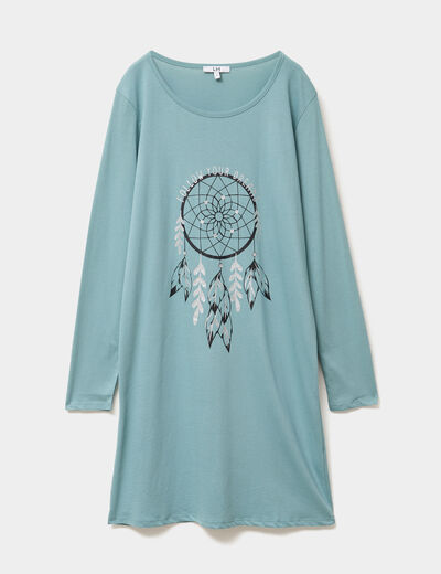 Chemise de nuit manches longues coton bleu gris femme