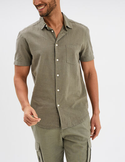 Chemise manches courtes lin majoritaire vert kaki homme