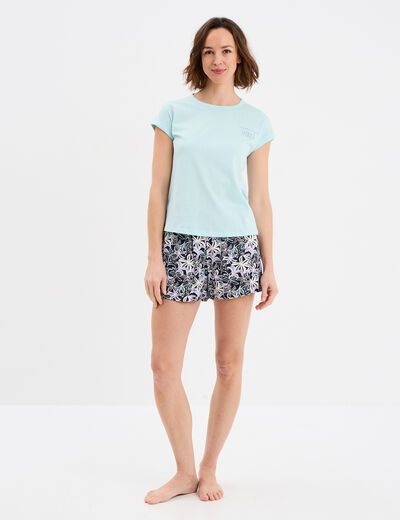 Ensemble pyjama short et t-shirt bleu marine femme