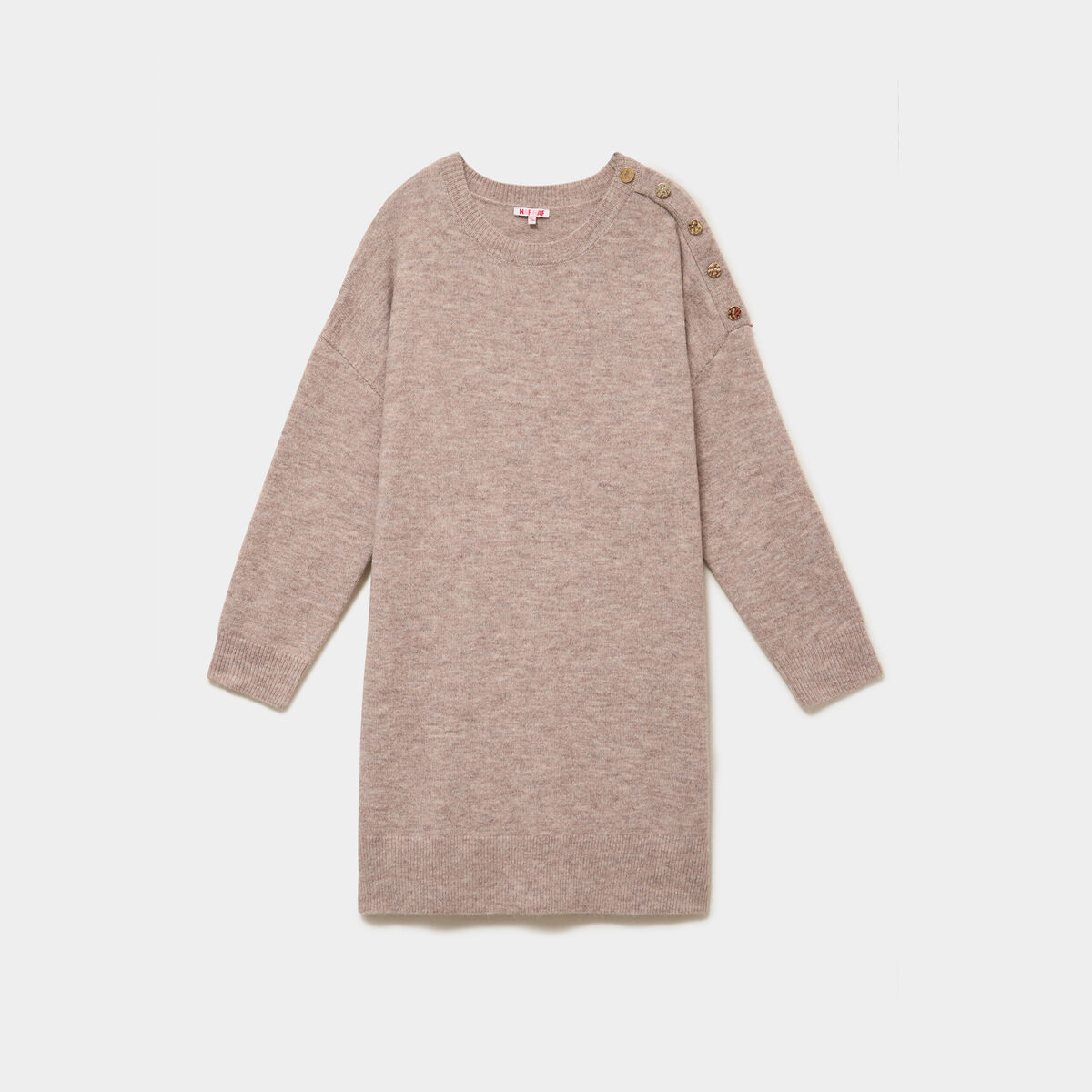 Robe pull droite boutons &eacute;paule sable femme grande taille