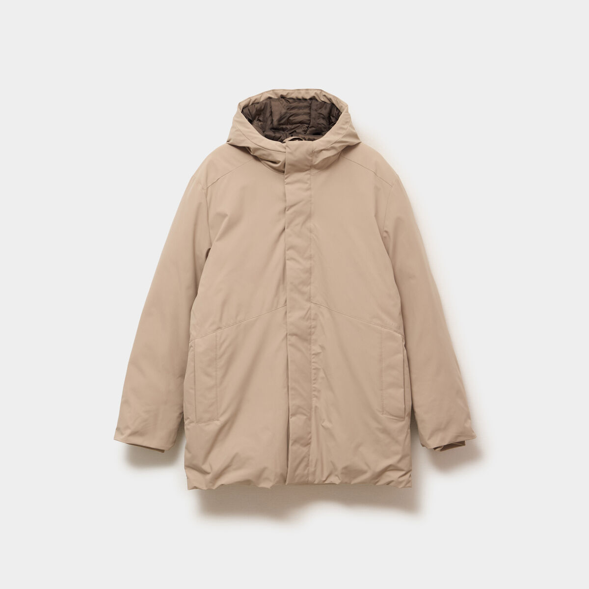 Parka mi-longue &agrave; capuche taupe homme