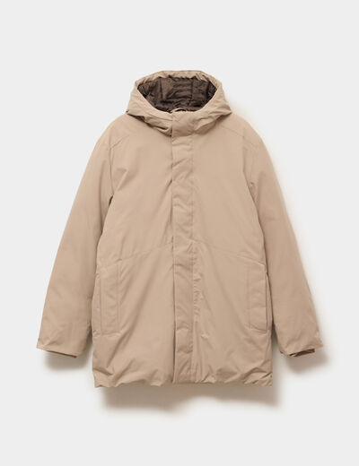Parka mi-longue &agrave; capuche taupe homme