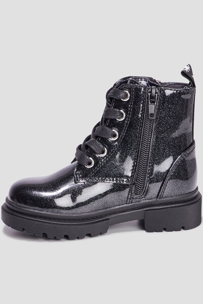 Bottines crantées zippées à paillettes noir fille