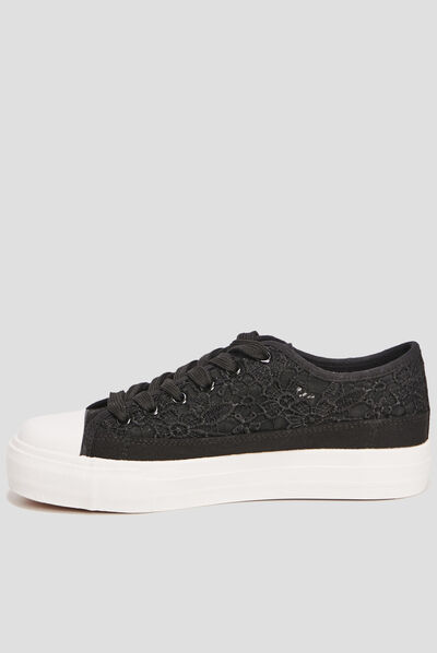 Tennis en toile avec guipure Liberto noir femme