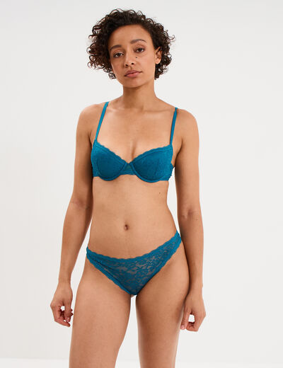 Tanga en dentelle bleu canard femme