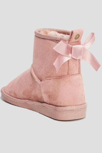 Bottines fourrées avec noeud rose fille