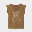 T-shirt coton col en V manches courtes beige femme