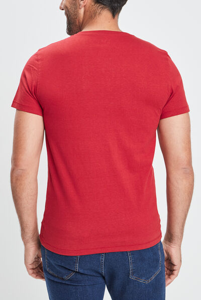 T-shirt manches courtes col tunisien bordeaux homme