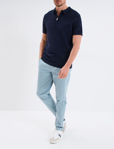 Polo col zipp&eacute; manches courtes coton bleu marine homme