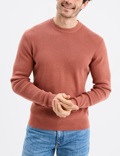 Pull avec col rond à relief vieux rose homme