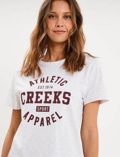 T-shirt col rond manches courtes gris clair femme