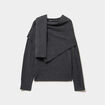 Pull col rond &eacute;charpe amovible gris fonc&eacute; femme