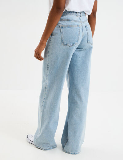 Jeans large coton denim triple stone femme