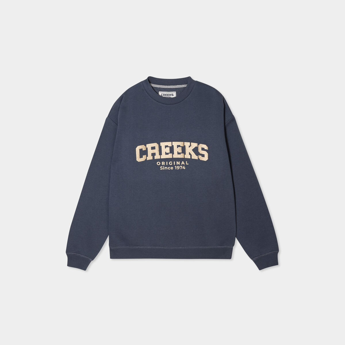 Sweat molleton col rond manches longues bleu fonc&eacute; femme