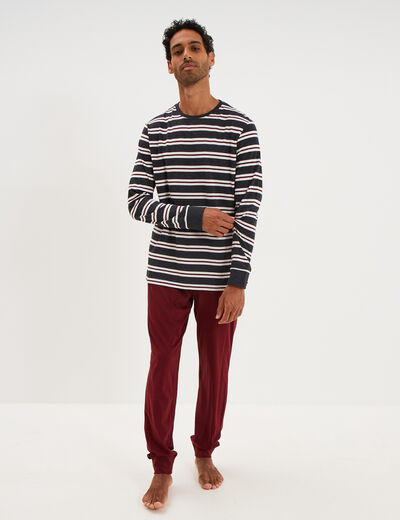 Ensemble pyjama pantalon t-shirt coton gris fonc&eacute; homme