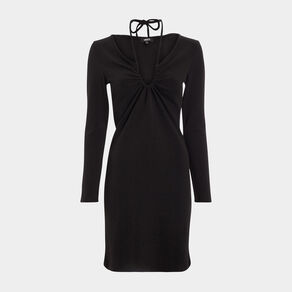 Robe droite avec lien à nouer noir femme