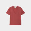 T-shirt fluide col en V manches courtes rouge fonc&eacute; femme