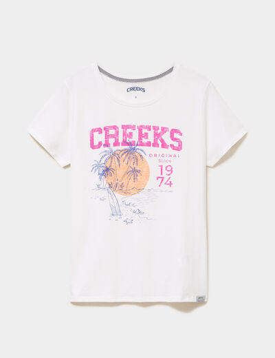 T-shirt manches courtes col rond coton blanc femme