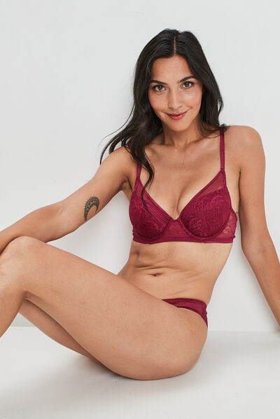 Soutien-gorge corbeille en dentelle rose framboise femme