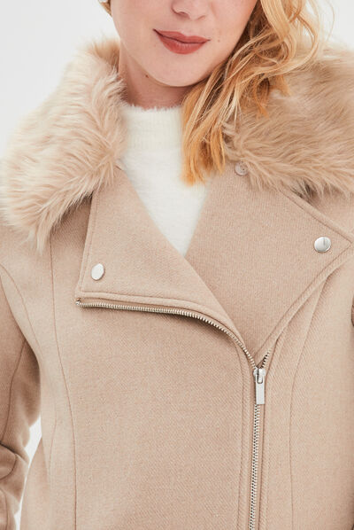 Manteau droit zippé beige femme