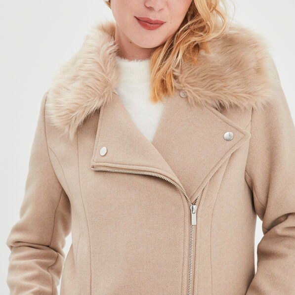 manteau droit zippe beige femme Manteau droit zippé beige femme