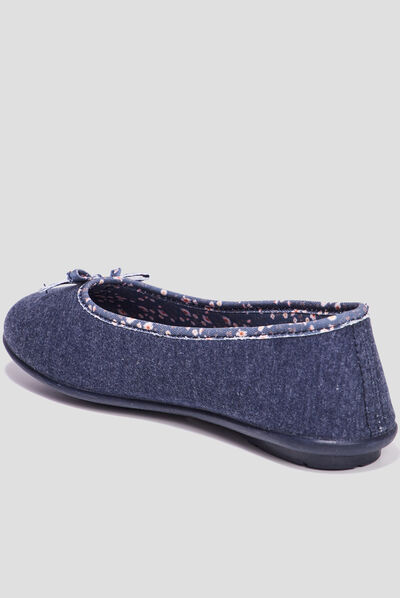 Chaussons ballerines à noeuds bleu femme