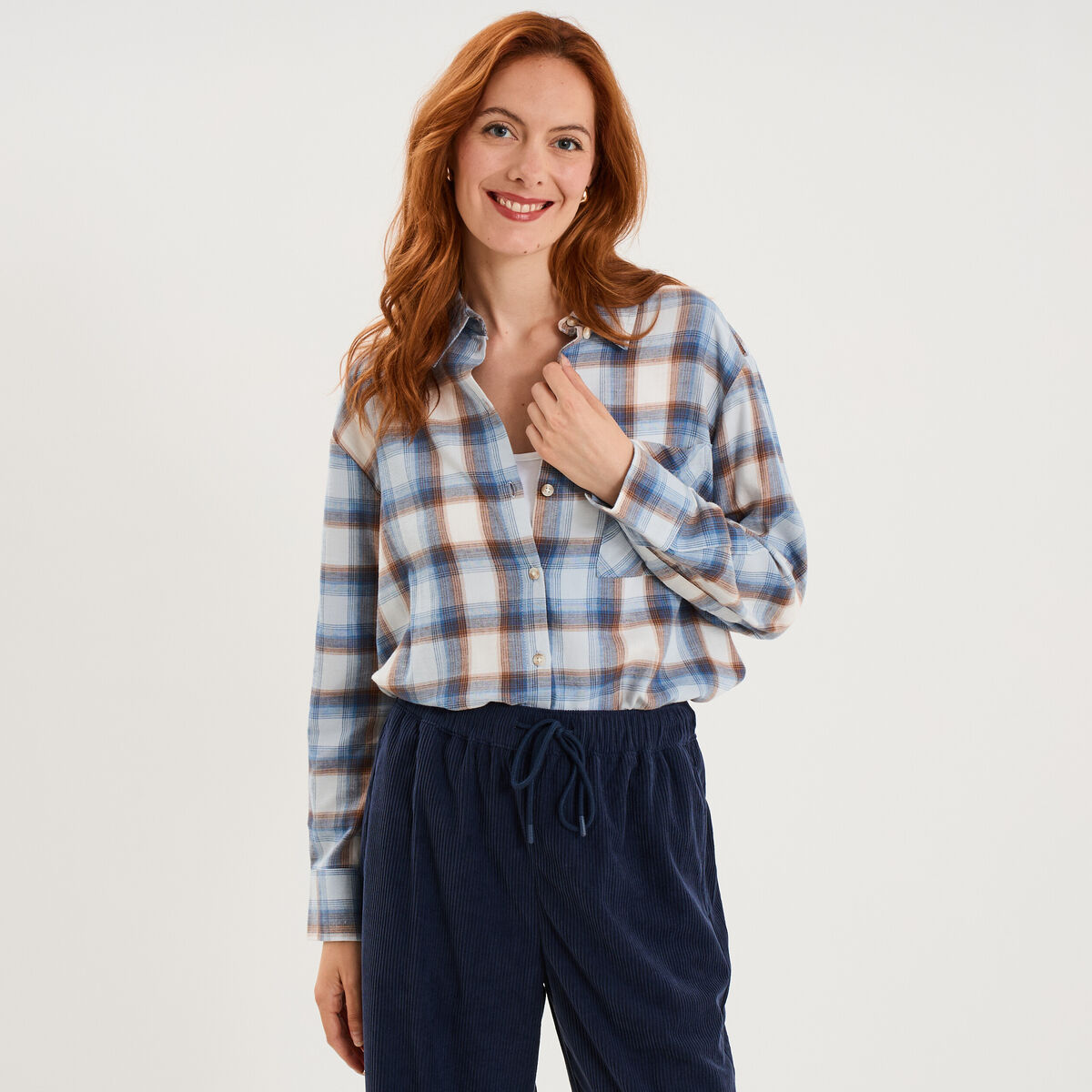 Chemise manches longues coton bleu femme