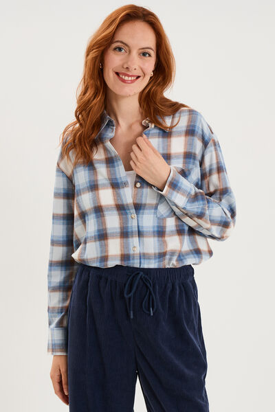 Chemise manches longues coton bleu femme