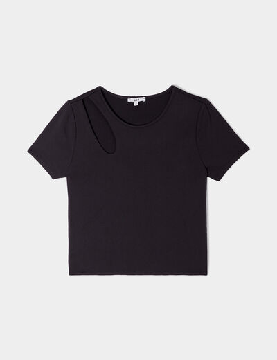 T-shirt cintré avec ouverture noir femme