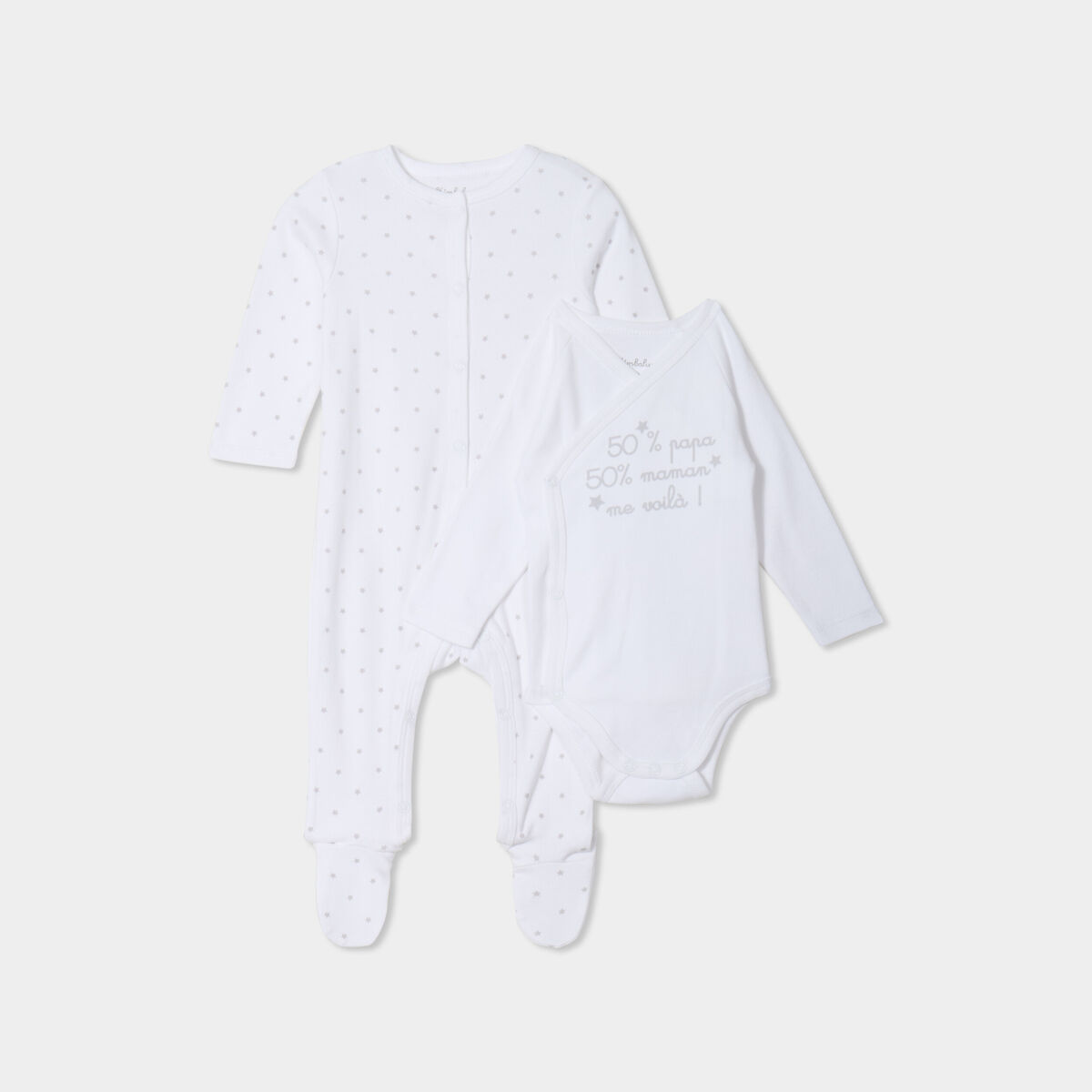 Ensemble body croisé et dors-bien coton blanc bébé