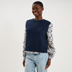 Pull col rond sans manches &agrave; boutons bleu fonc&eacute; femme