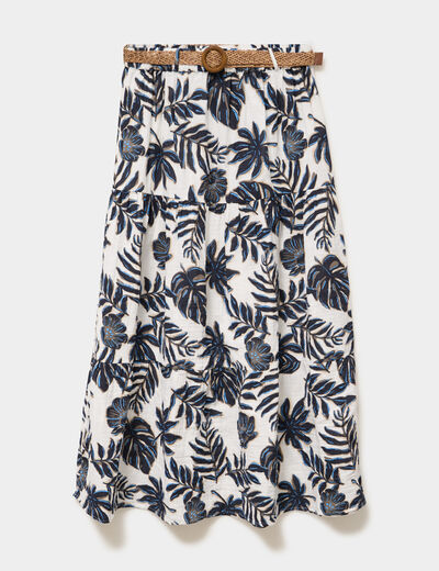 Jupe longue gaze de coton ceintur&eacute;e ecru femme
