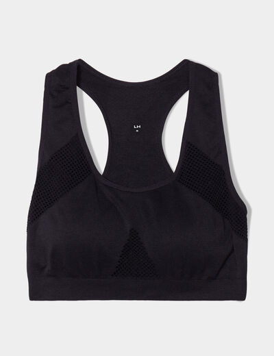 Brassière sport microfibre dos nageur noir femme