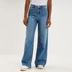 Jeans extra wide leg taille haute denim stone femme