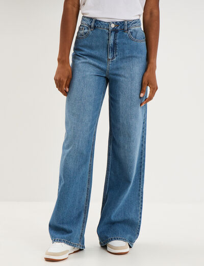 Jeans extra wide leg taille haute denim stone femme