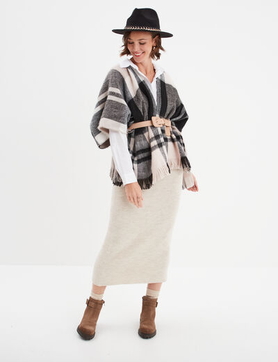 Poncho à franges mi-long noir femme