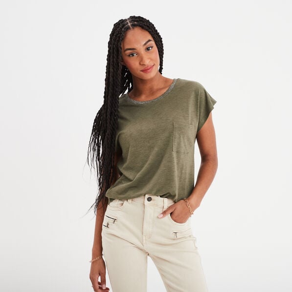 t shirt manches courtes 1 poche liberto vert kaki femme T-shirt manches courtes 1 poche Liberto vert kaki femme