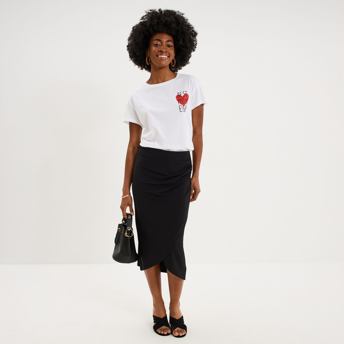 Jupe longue portefeuille stretch noir femme