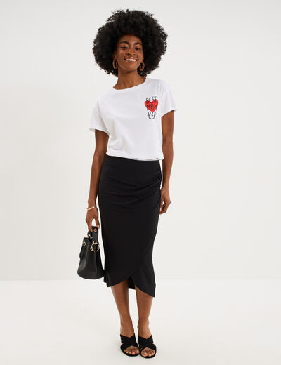 Jupe longue portefeuille stretch noir femme