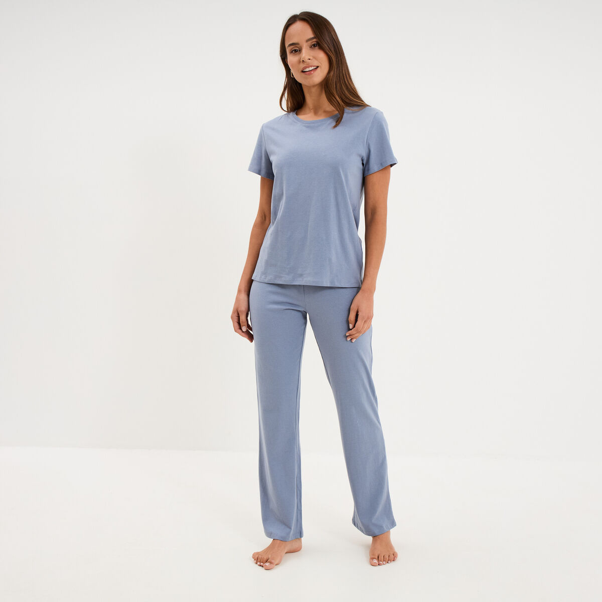 Ensemble pyjama t-shirt pantalon coton bleu gris femme