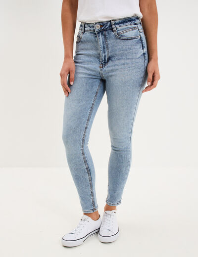 Jeans skinny taille haute cropped denim double stone femme