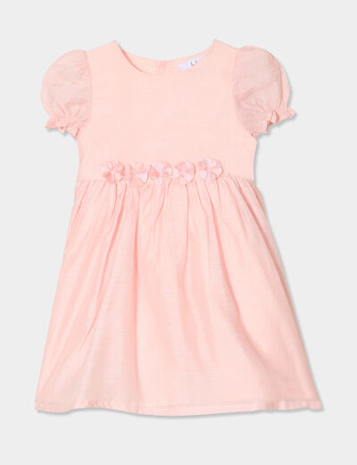 Robe manches ballons détails fleurs rose clair bébé fille