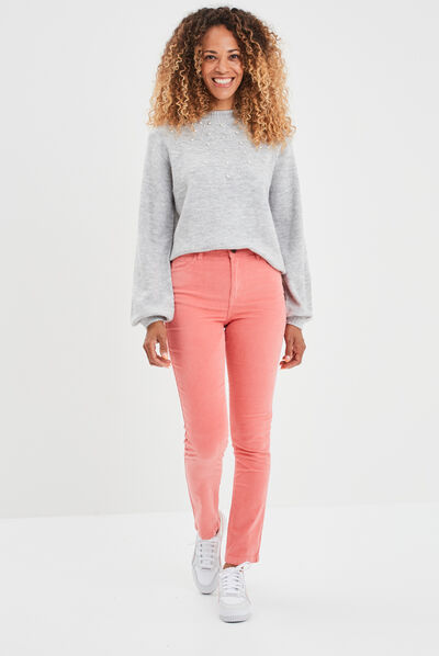 Pantalon slim velours coton Creeks rose saumon femme