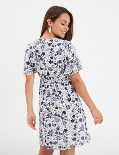 Robe col en V taille smockée Creeks ecru femme