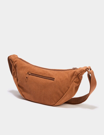 Sac banane effet velours c&ocirc;tel&eacute; camel femme