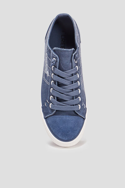 Baskets basses en toile &agrave; lacets bleu homme