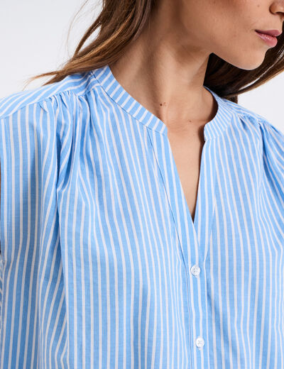 Blouse sans manches col tunisien bleu femme