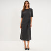 Robe longue gaufr&eacute;e noeud c&ocirc;t&eacute; gris fonc&eacute; femme
