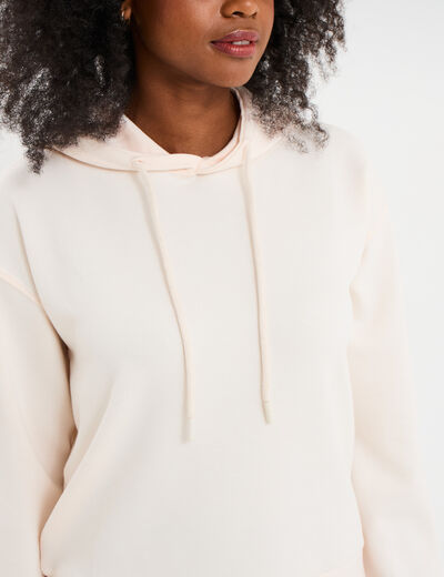 Sweat hoodie manches longues à capuche beige femme